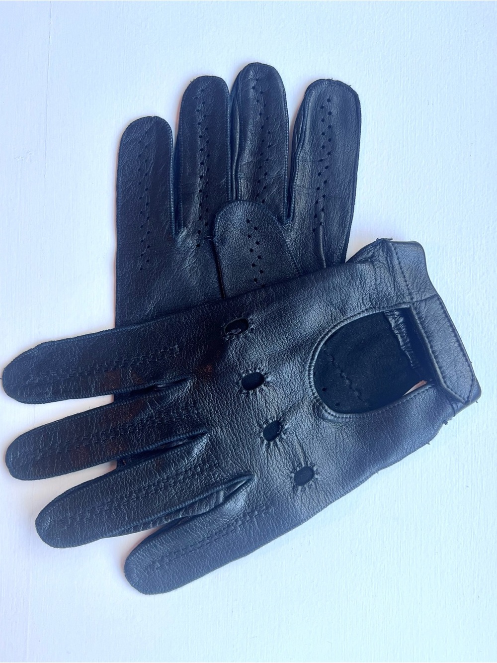 Men's Black Calfskin Leather Driving Gloves